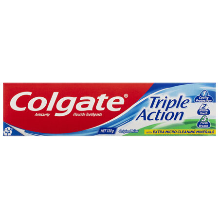 Colgate Triple Action Toothpaste, 110g, Original Mint, with Extra Micro Cleaning Minerals