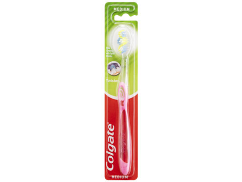 Colgate Twister Manual Toothbrush, 1 Pack, Medium Bristles, Fresher Breath 