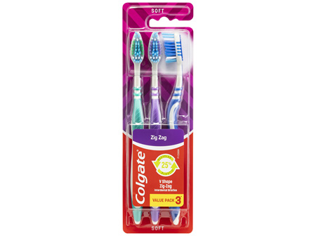 Colgate Zig Zag Manual Toothbrush, Value 3 Pack, Soft Bristles, Interdental Reach