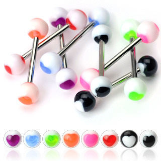 Coloured Heart Acrylic Ball Tongue Bar