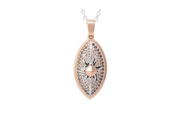 Contemporary coloured diamond sterling silver and rose gold designer pendant