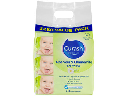 Curash Aloe & Chamomile Wipes 3 x 80 Pack
