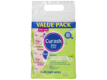 Curash Babycare Aloe Vera & Chamomile Baby Wipes 3 x 80 Pack
