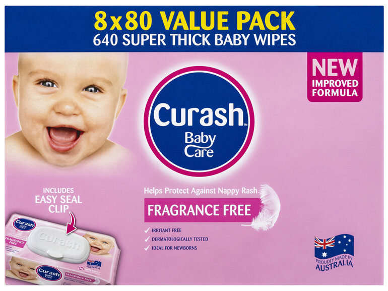 Curash Babycare Fragrance Free Baby Wipes 8 x 80 Pack