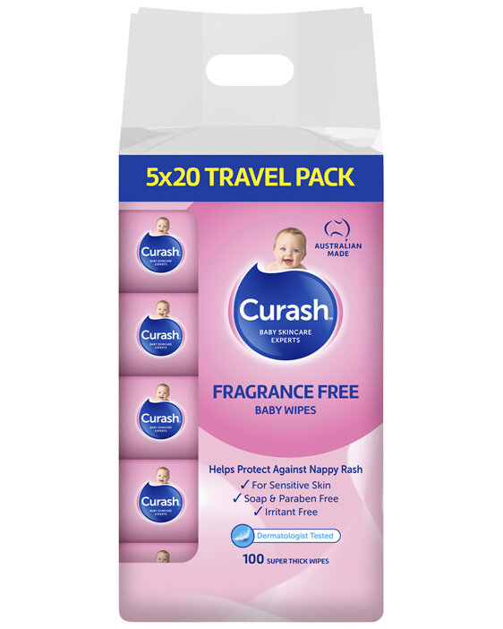 Curash Fragrance Free Baby Wipes 5 x 20 Pack
