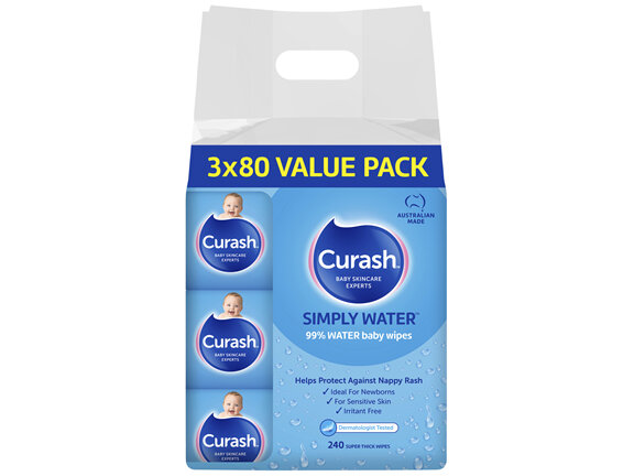 Curash Simply Water Baby Wipes 3 x 80 Pack