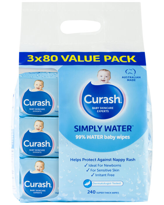 Curash Simply Water Baby Wipes Bulk Pack 3x80