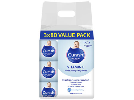 Curash Vitamin E Baby Wipes 3 x 80 Pack