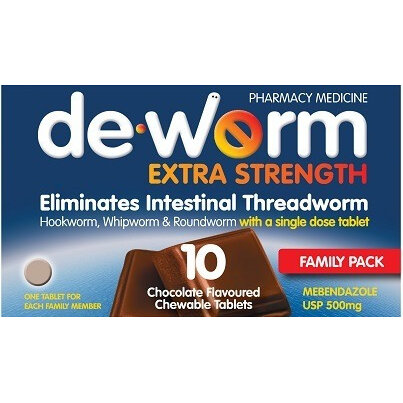 DE-WORM Extra Strength 500mg Choc 10tabs