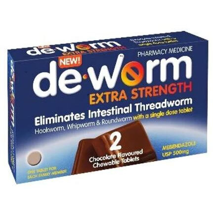 DE-WORM Extra Strength 500mg Choc Chew 2s