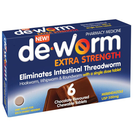 DE-WORM Extra Strength 500mg Choc Chew 6s