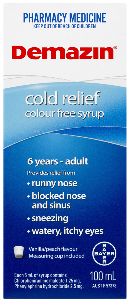 Demazin Cold Relief Colour Free Syrup 100mL