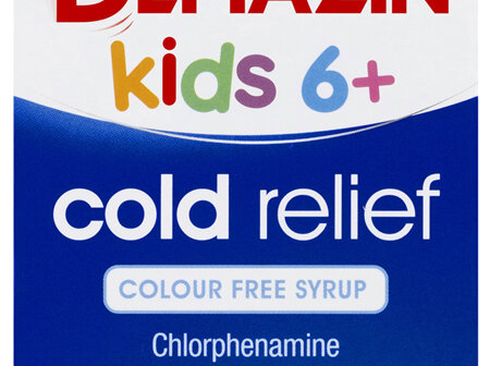 Demazin Kids 6+ Cold Relief Colour Free Syrup Peach & Vanilla Flavour 200mL