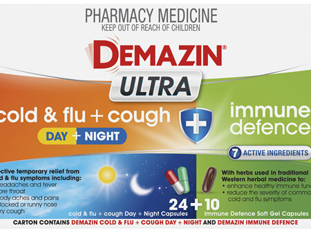 Demazin Ultra Cold & Flu + Cough + Immune Defence 34 Capsules