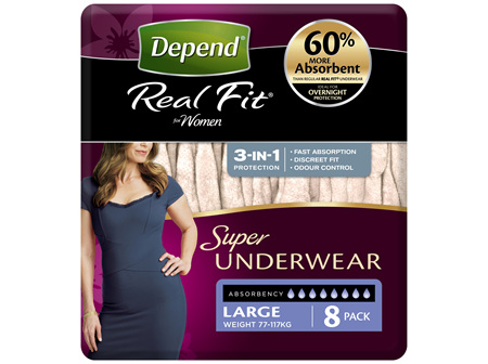 Depend Real Fit For Women Underwear, Super Heavy Absorbency, Large, 8 Pants