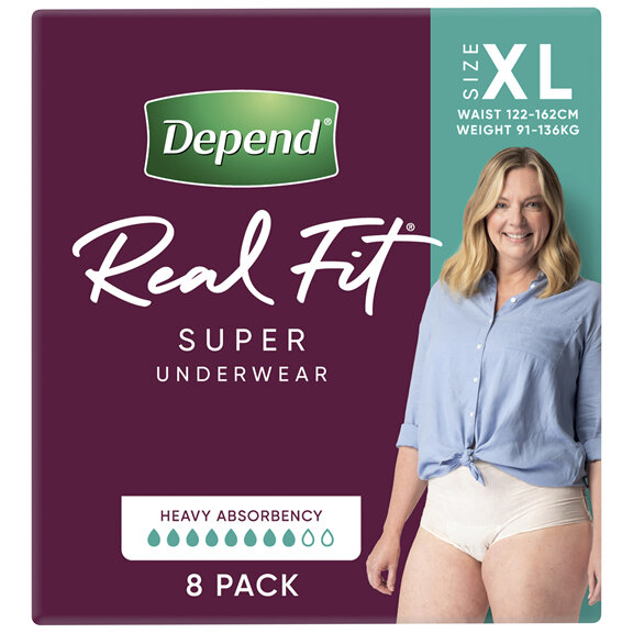 Depend Real Fit For Women Underwear Super Heavy Absorbency X-Large 8 Pack