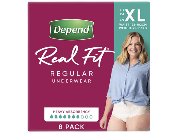 Depend Real Fit Incontinence Underwear Regular Women Extra Large 8 Pack