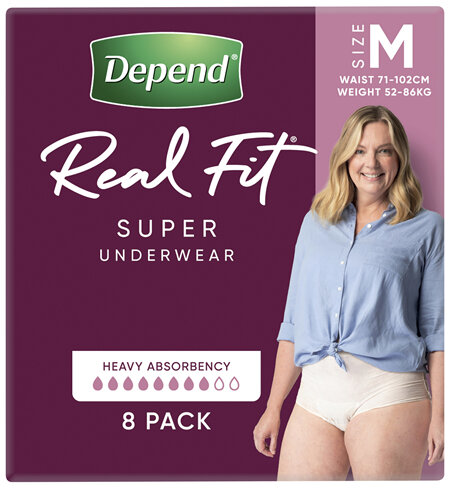 Depend Real Fit Incontinence Underwear Super Women Medium 8 Pack