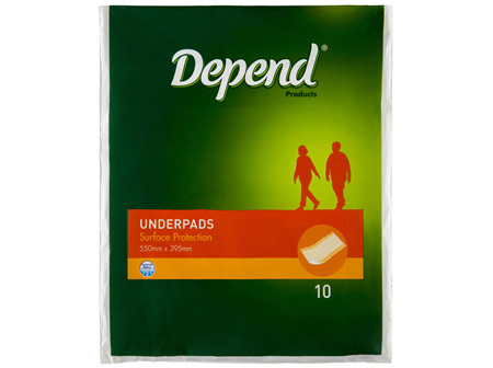 Depend Underpads, Surface & Bed Protection, 550mm x 395mm, 10 Pads