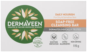 DermaVeen Daily Nourish Soap-Free Cleansing Bar for Dry & Sensitive Skin 115g