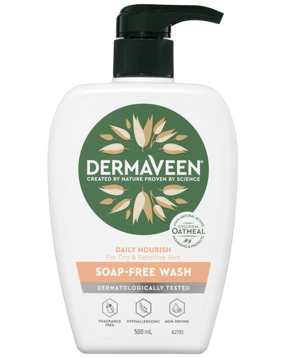 DermaVeen Daily Nourish Soap-Free Wash for Dry & Sensitive Skin 500mL