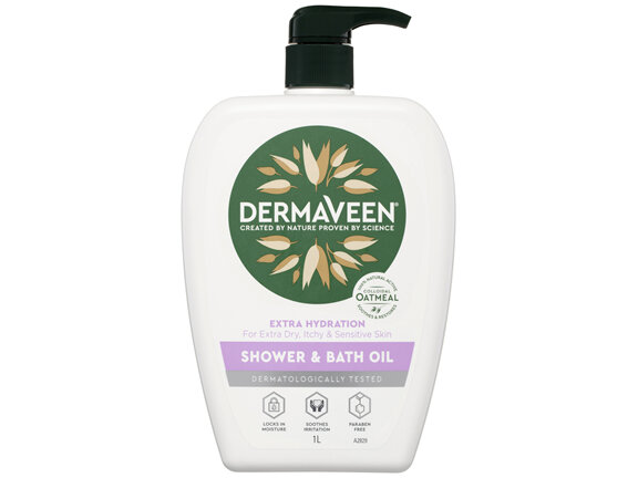 DermaVeen Extra Hydration Shower & Bath Oil for Extra Dry, Itchy & Sensitive Skin 1L