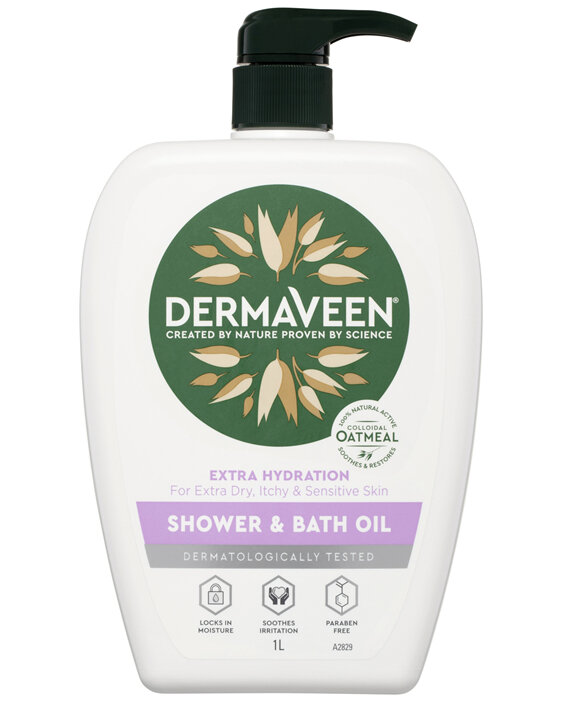 DermaVeen Extra Hydration Shower & Bath Oil for Extra Dry, Itchy & Sensitive Skin 1L