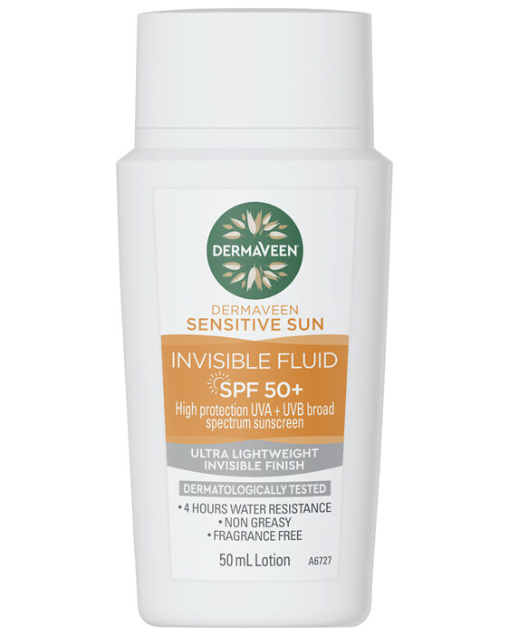 DermaVeen Sensitive Sun Invisible Fluid SPF 50+ UVA UVB Broad Spectrum Sunscreen Lotion 50mL