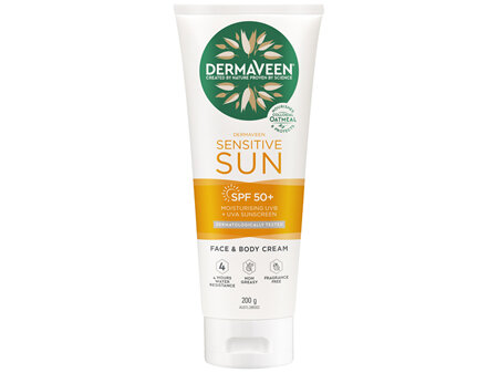 DermaVeen Sensitive Sun SPF 50+ Moisturising UVB + UVA Sunscreen Face & Body Cream 200g