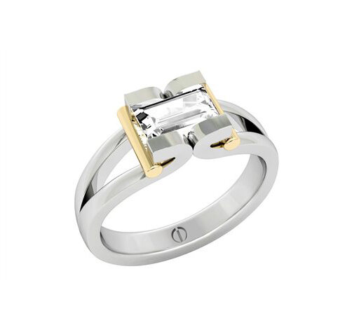 Designer baguette cut diamond platinum and gold engagement ring
