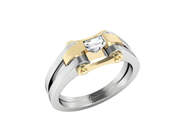 Designer baguette cut diamond platinum yellow gold engagement ring