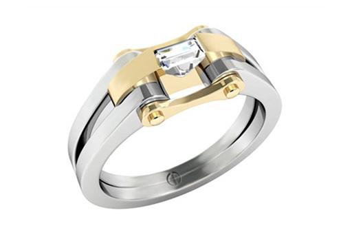 Designer baguette cut diamond platinum yellow gold engagement ring