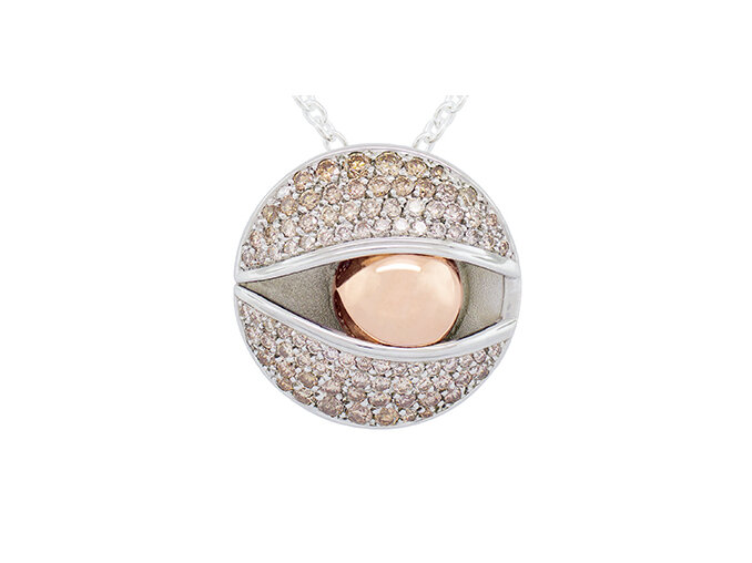 Designer coloured diamond sterling silver and rose gold detailed pendant