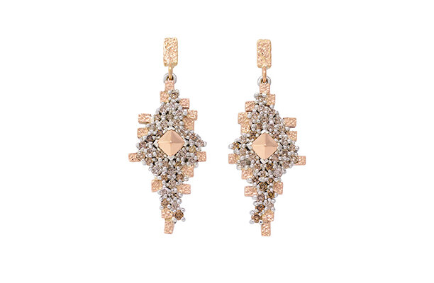 Designer coloured diamond sterling silver and rose gold earrings
