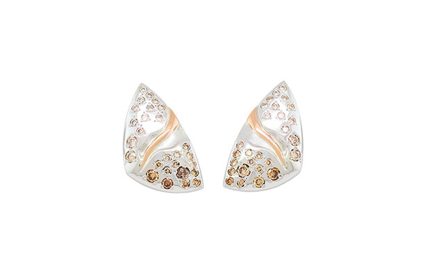 Designer coloured diamond sterling silver and rose gold stud earrings