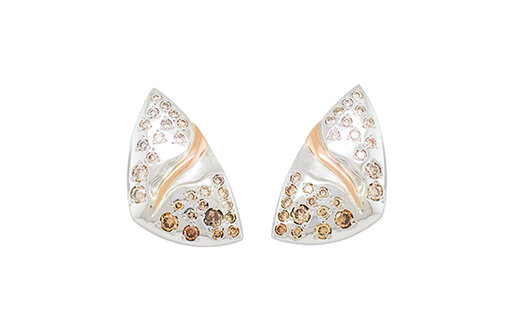Designer coloured diamond sterling silver and rose gold stud earrings