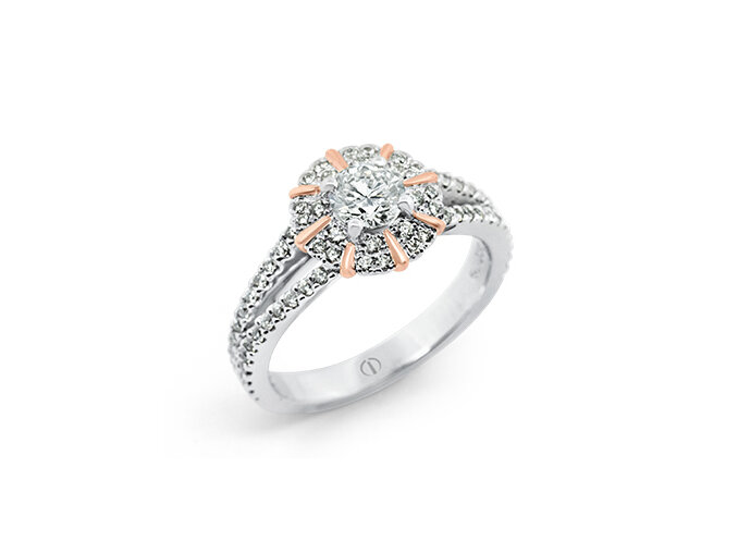 Designer diamond cluster white and rose gold engagement dress ring