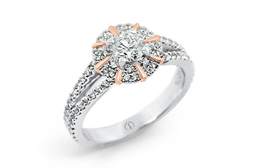 Designer diamond cluster white and rose gold engagement dress ring