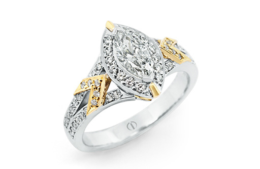 Designer marquise diamond white yellow gold engagement dress ring