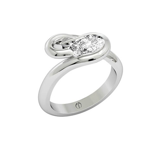 Designer pear shaped diamond flowing platinum engagement ring