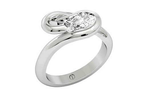 Designer pear shaped diamond flowing platinum engagement ring