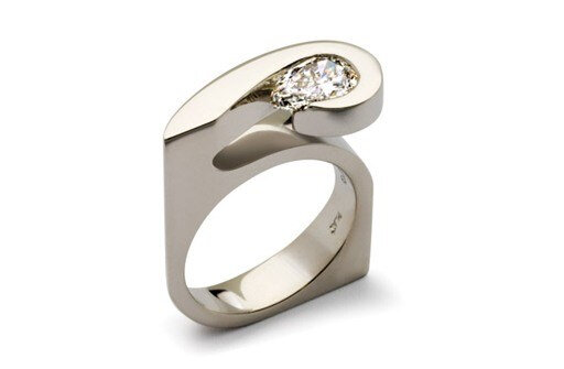 Designer pear shaped diamond platinum contemporary dress ring
