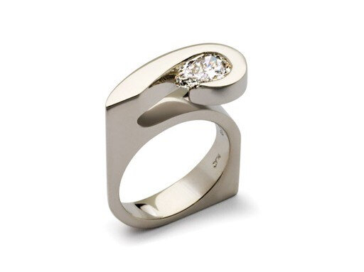 Designer pear shaped diamond platinum contemporary dress ring