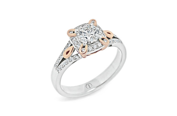 Designer rose and white gold diamond cluster engagement dress ring