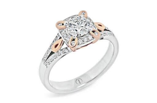 Designer rose and white gold diamond cluster engagement dress ring