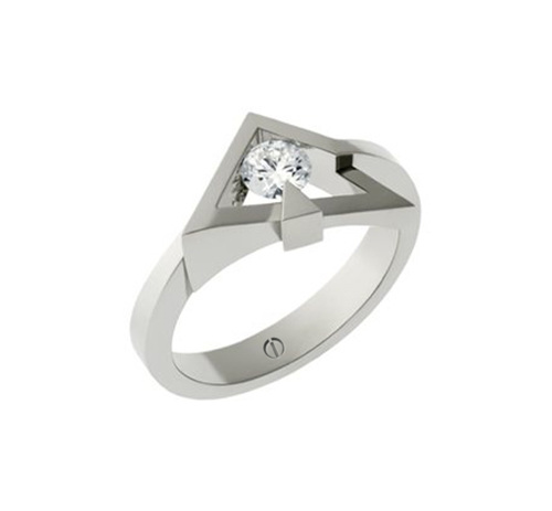 Designer round brilliant diamond angled platinum engagement ring