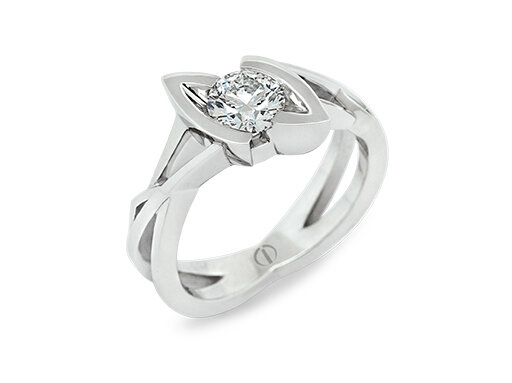 Designer round brilliant diamond intricate platinum engagement ring