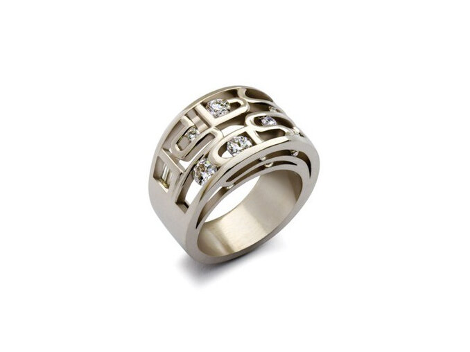 Designer round brilliant diamond white gold contemporary dress ring