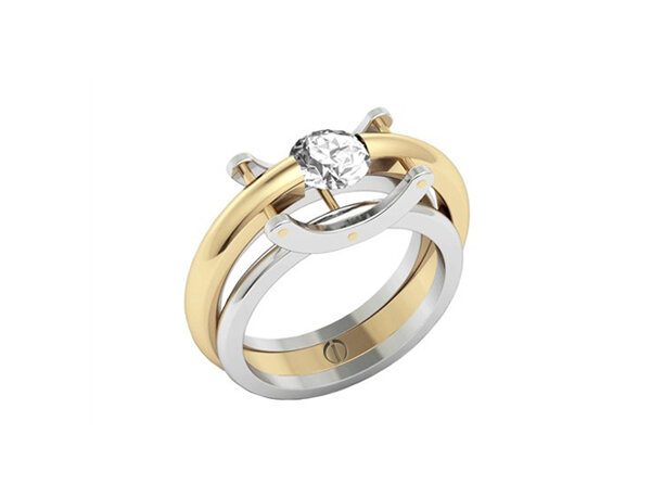 Designer round brilliant diamond yellow gold and platinum engagement ring