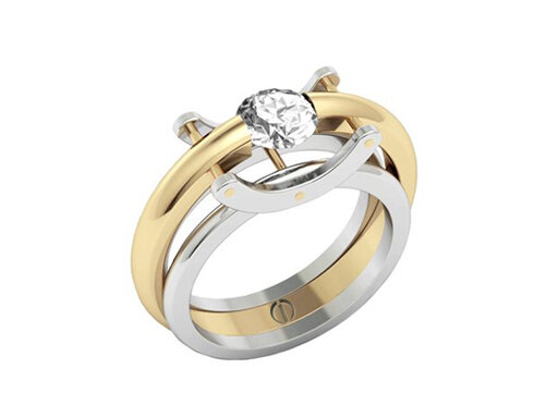 Designer round brilliant diamond yellow gold and platinum engagement ring